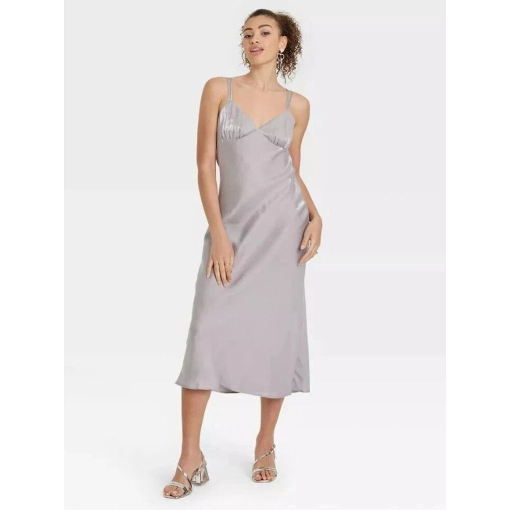 NEW NWT Gray Sz Small Iridescent Glittery Sleeveless Lined Slip Dress WILD FABLE